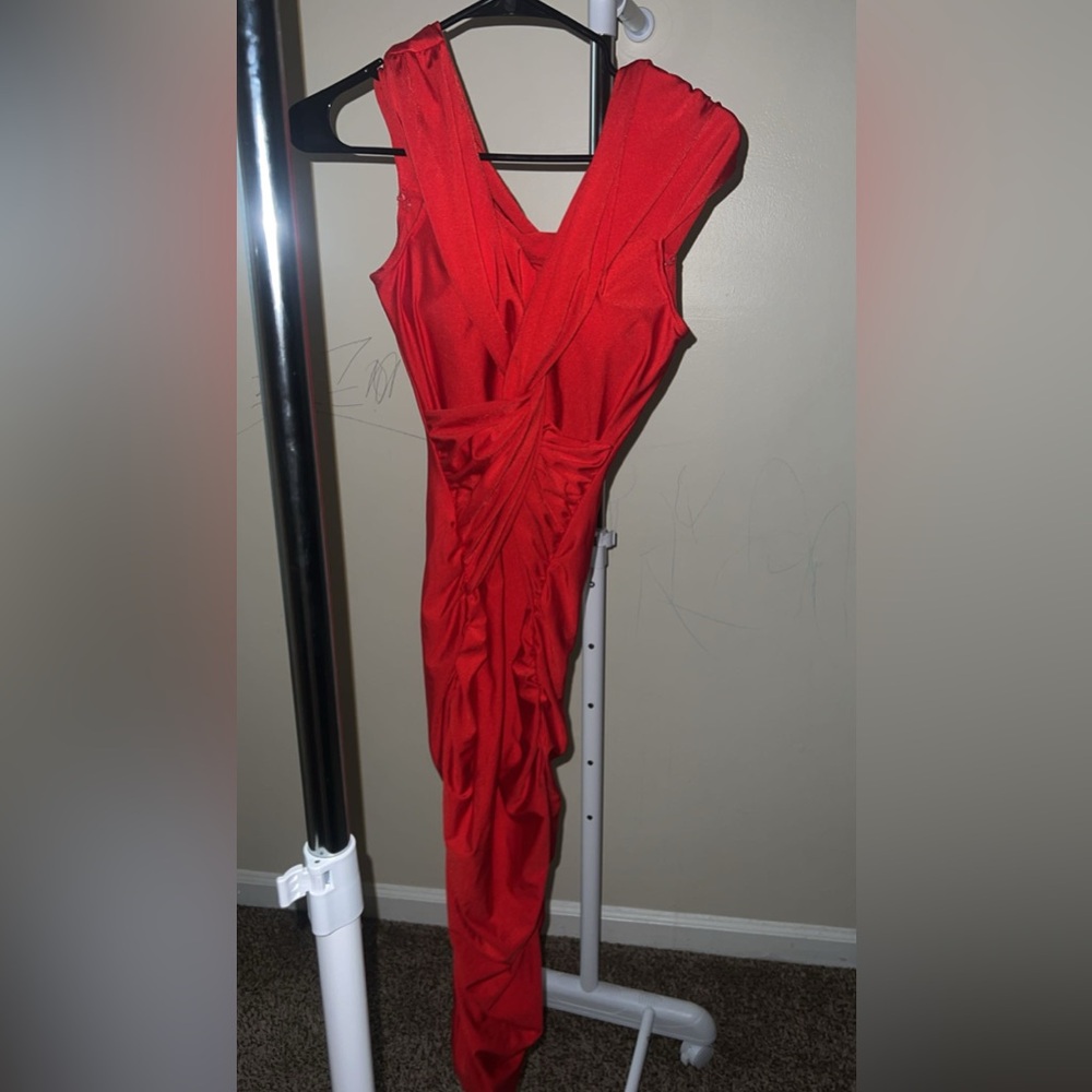 Elegant Red Draped Dress